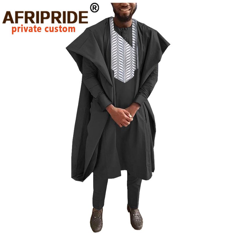 Herrenbekleidung Afrika Herren-L-Kleid, dreiteiliges Set, Mantel + Oberteil + Hose_voghion.com