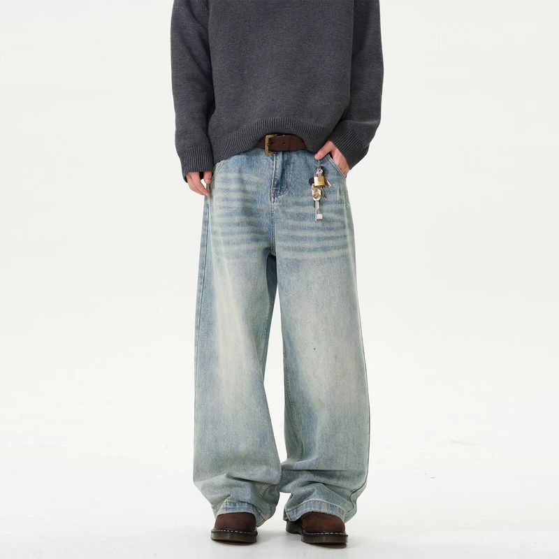 Jeans da uomo Premium Slim Fit - Pantaloni in denim elasticizzato a gamba dritta con comoda vita media e lavaggio blu classico_voghion.com