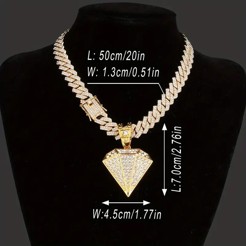 Trendy Herren Ins Style Volldiamant Anhänger Kubanische Halskette Unisex Cool Hip Hop Rapper Accessoires_voghion.com