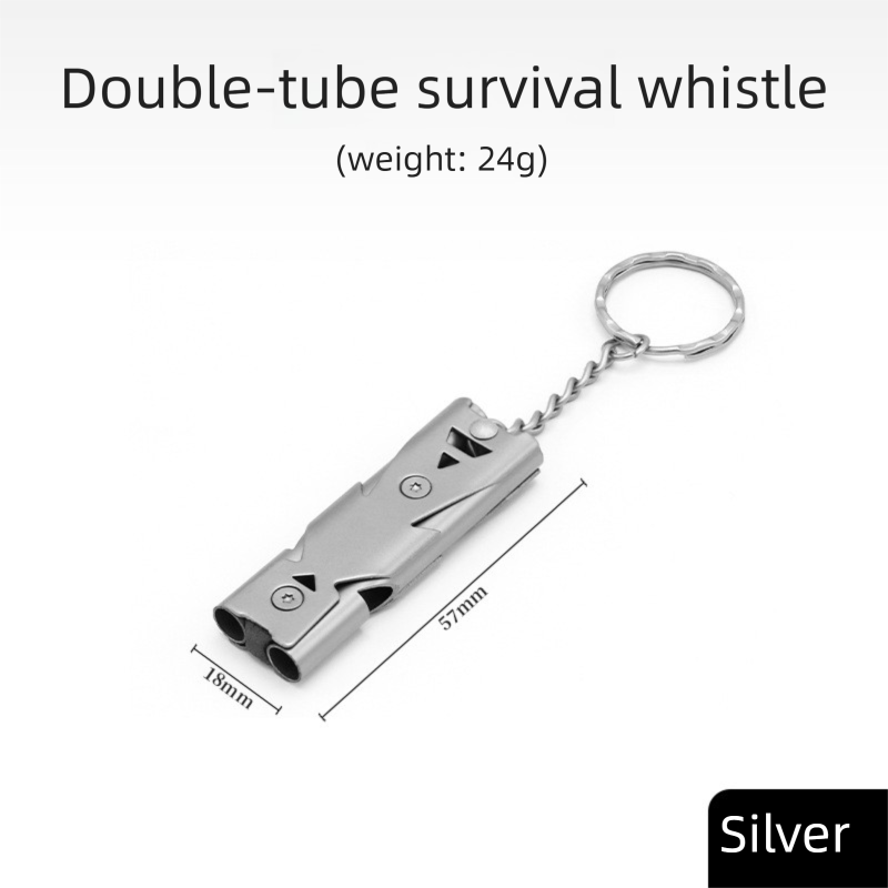 Survival Dual Tube Loud Outdoor Emergency Stainless Steel Frequency Earthquake Rescue High Decibel Whistle_voghion.com