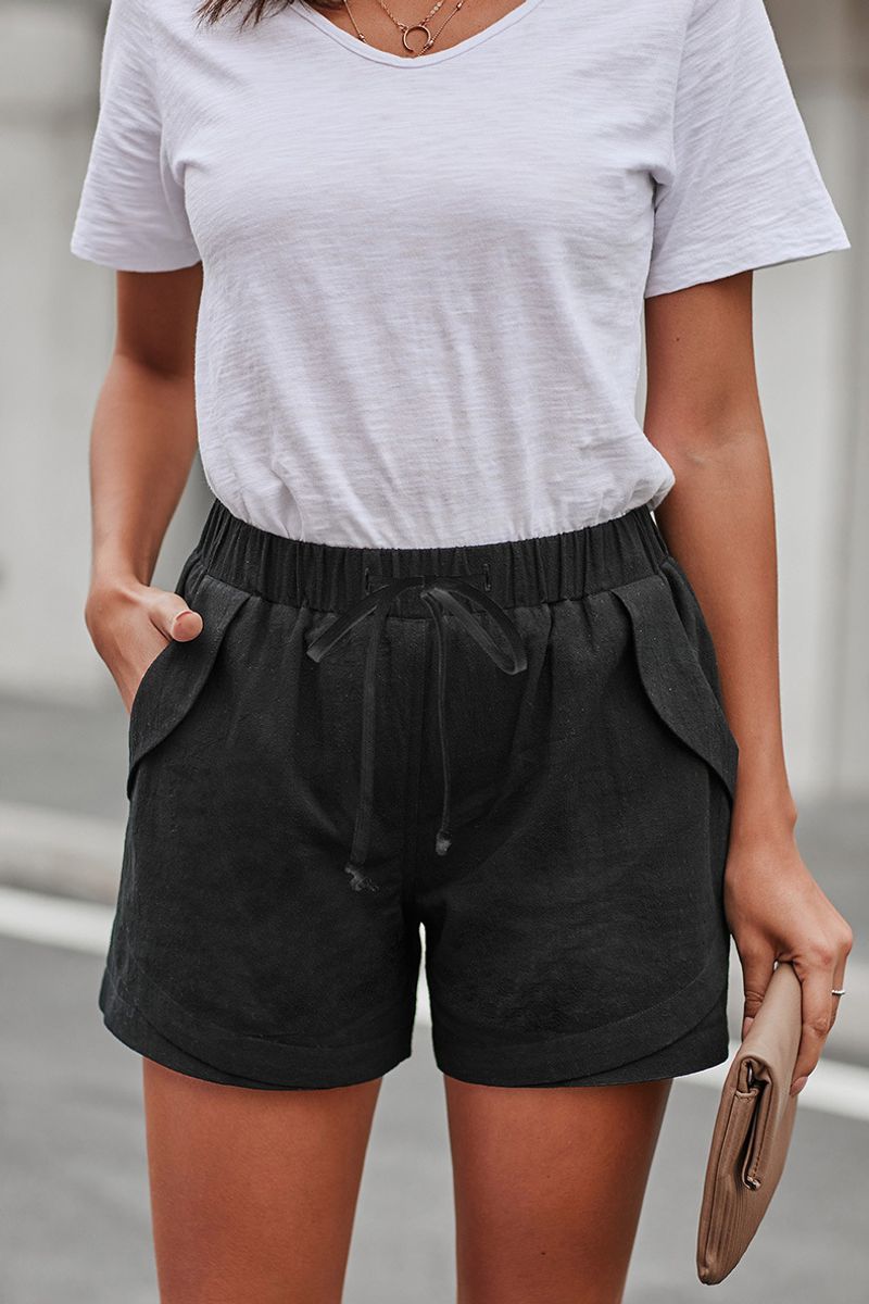 Pantaloncini casual da donna con coulisse in vita elastica in cotone e lino_voghion.com