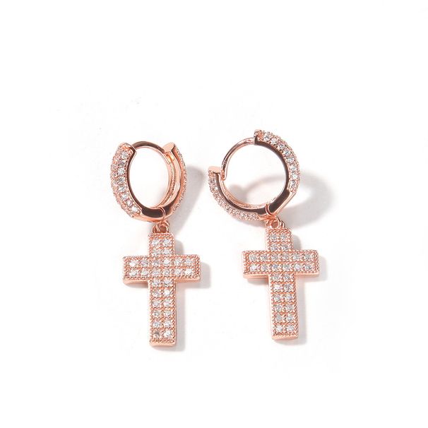Women's & Men's Fashion Cross Pendant Earrings With Zircon Stones - Hip Hop Geometric Style Jewelry In Gold, Silver & Rose Gold_voghion.com