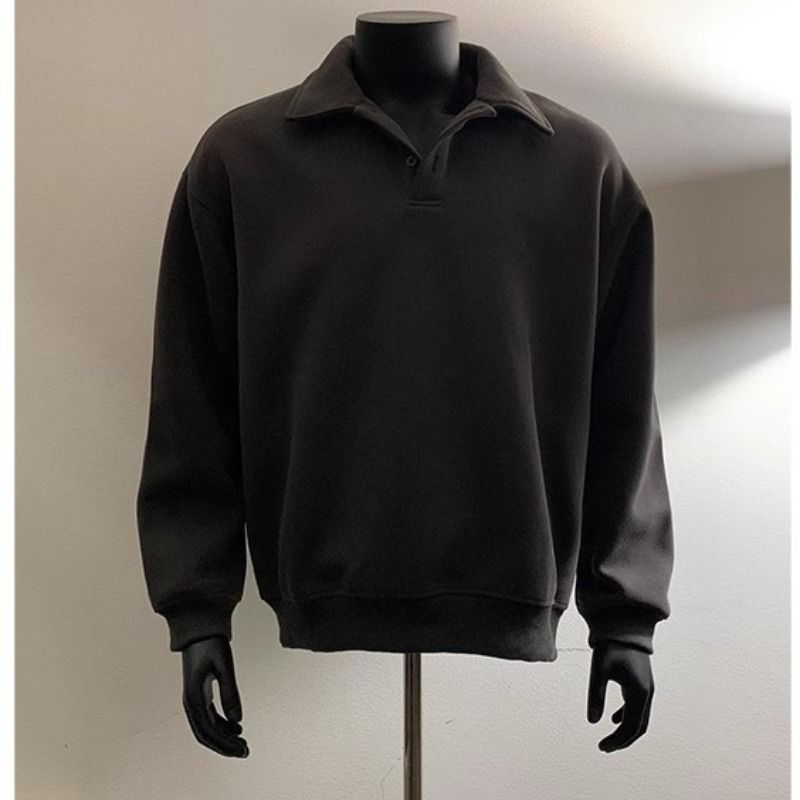 Felpa corta con cappuccio per uomo in primavera e autunno, polo a maniche lunghe con colletto e strato di base, tendenza della moda maschile_voghion.com