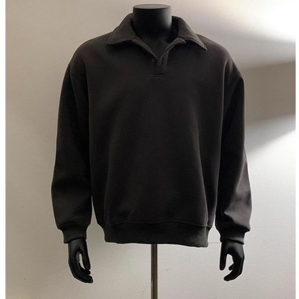 Felpa corta con cappuccio per uomo in primavera e autunno, polo a maniche lunghe con colletto e strato di base, tendenza della moda maschile_voghion.com