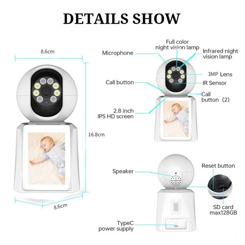Icsee HD Wireless With Screen Two Way Video Call Voice 3MP Camera Indoor Monitoring_voghion.com
