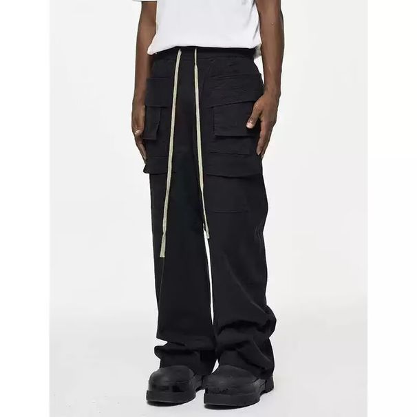 Dark RO-Style Cargo Pants – Oversized Drop-Crotch, Multi-Pocket, Grid Texture (M-3XL, Black)_voghion.com
