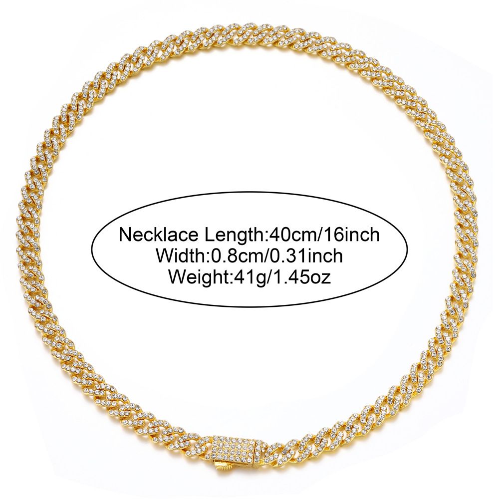 Hot Selling European Style Light Luxury Personalized Full Diamond Chain Cuban Necklace Lock Buckle Choker Bracelet_voghion.com
