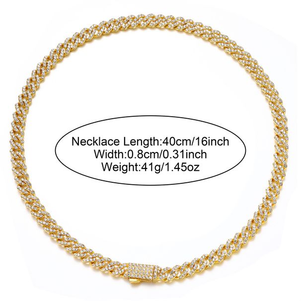 Hot Selling European Style Light Luxury Personalized Full Diamond Chain Cuban Necklace Lock Buckle Choker Bracelet_voghion.com
