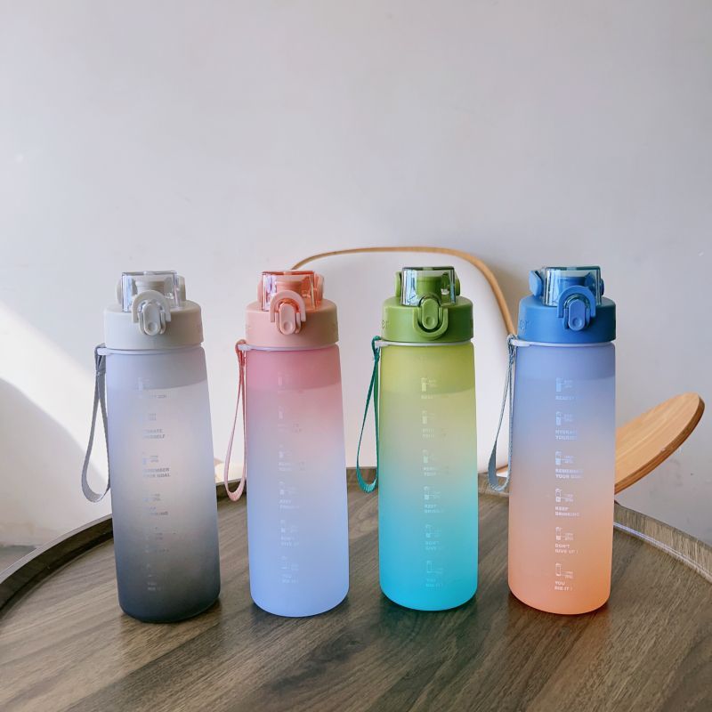Summer Large Capacity Sports Water Bottle For Women, High Aesthetic With Scale, Korean Style Plastic Cup, Simple And_voghion.com