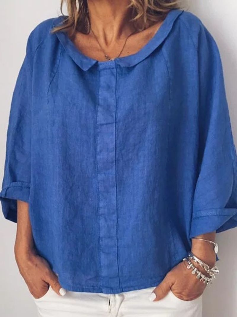 Camicia da donna pullover a rever piccolo tinta unita in puro cotone_voghion.com