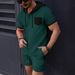 Men's Clothing New Waffle Men's Hooded Color Matching Short Sleeved Cardigan Casual Jacket Shorts Suit_voghion.com