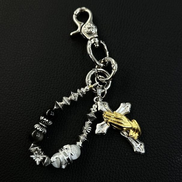 Portachiavi con ciondolo in vita Cleanfit, perline di pietra sfumate bianche e nere, fatto a mano, vintage Ainworth, commercio elettronico transfrontaliero_voghion.com