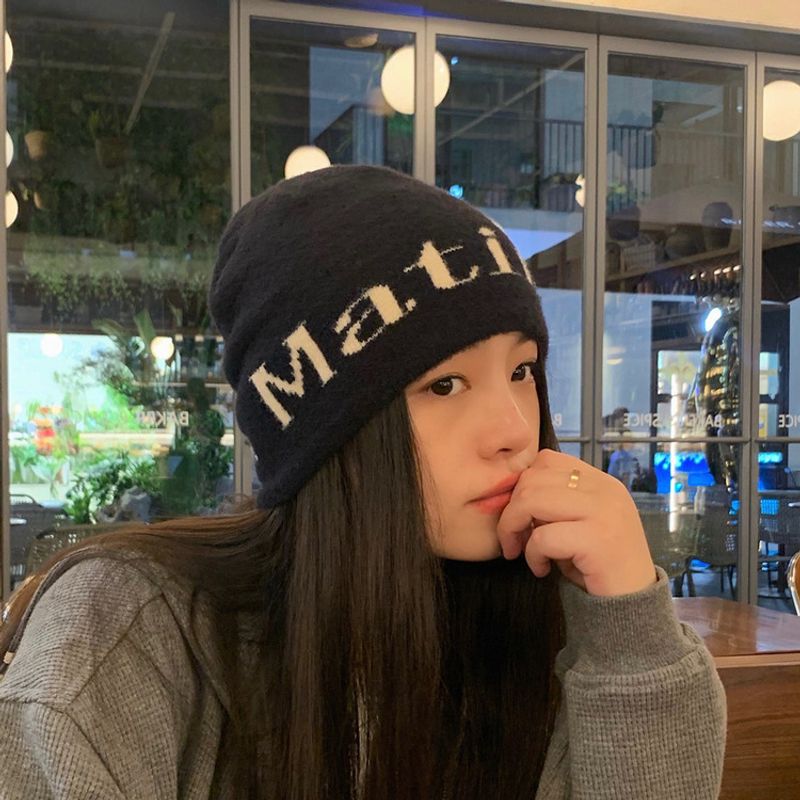 Ins Niche Personality Letter Yarn Hat Korean Autumn And Winter Cold Hat Warm Ear Protection Melon Skin Hat Street Knitted Hat Trend_voghion.com