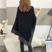 Pure Color 2025 Fall And Winter New Shawl Bat Sleeve Knitted Sweater With Rhinestones Black High Collar Irregular Jacket_voghion.com