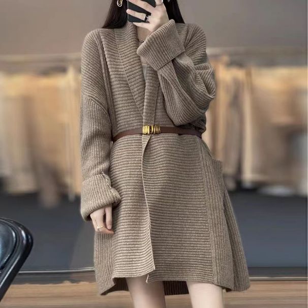 Oversized Longline Cardigan Sweater For Women – Chunky Knit Open Front Coat In Solid Colors (Gray, Khaki, Beige, Brown, One Size)_voghion.com