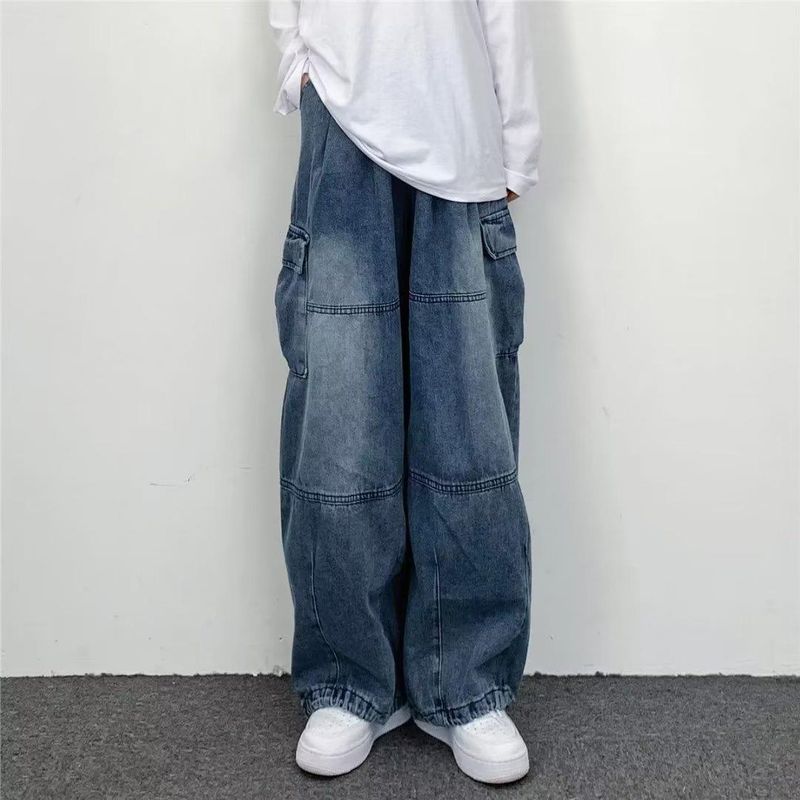 Mne's Clothing Jeans a vita alta giovani popolari tendenza pigra lavaggio ad acqua pantaloni temperamento gamba dritta tendenza sciolti uomini dritti primavera_voghion.com