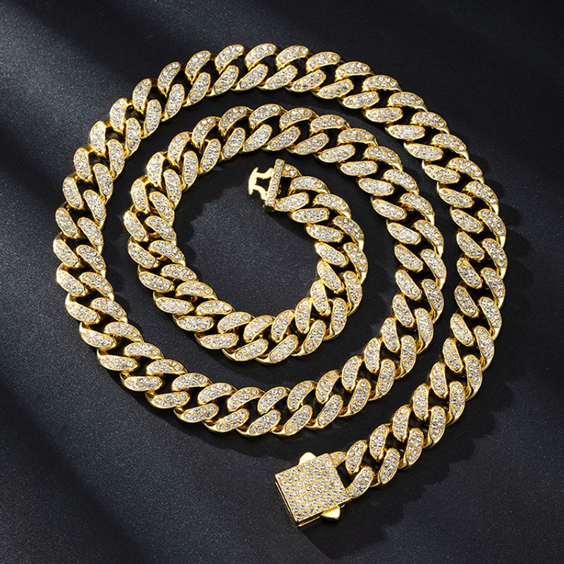 Cuban Necklace Full Diamond Large Gold Chain Hip Hop Fashion Jewelry_voghion.com