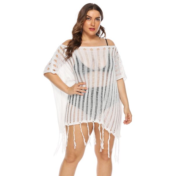 Durchsichtiges Strandkleid mit einreihigem Kragen und ausgehöhltem Saum für Damen in Übergröße_voghion.com