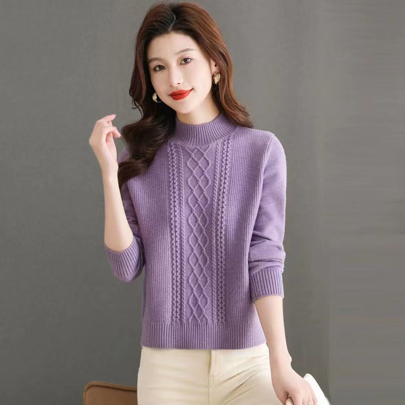 Nuovo maglione spesso con collo alto 2024 autunno/inverno fondo corto stile western top maglia larga tendenza_voghion.com
