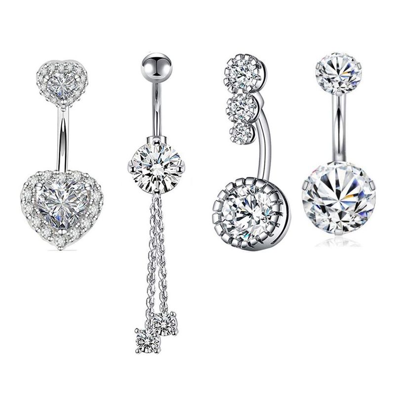 Love stainless steel Belly button ring set umbilical ring body piercing jewelry Belly button rings 4-piece set_voghion.com