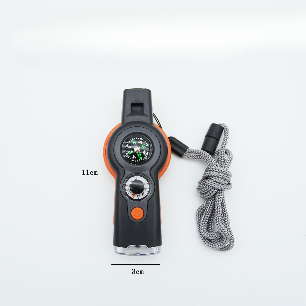 Outdoor Multi-Function 7-in-1 Survival Lifesaving Whistle With LED Light Thermometer Compass_voghion.com