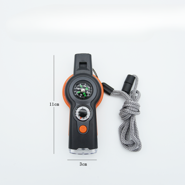 Outdoor Multi-Function 7-in-1 Survival Lifesaving Whistle With LED Light Thermometer Compass_voghion.com