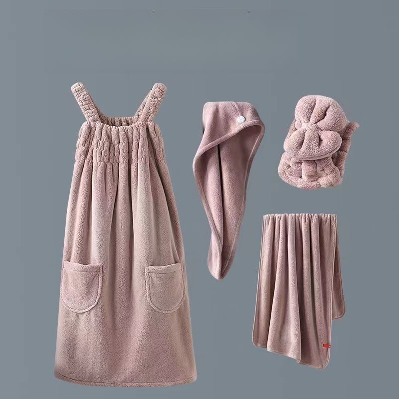 voor vrouwen, thuisgebruik, bandjesrok, draagbare badjas voor in de slaapzaal, absorberender dan puur katoen, lui haardroogkapje_voghion.com