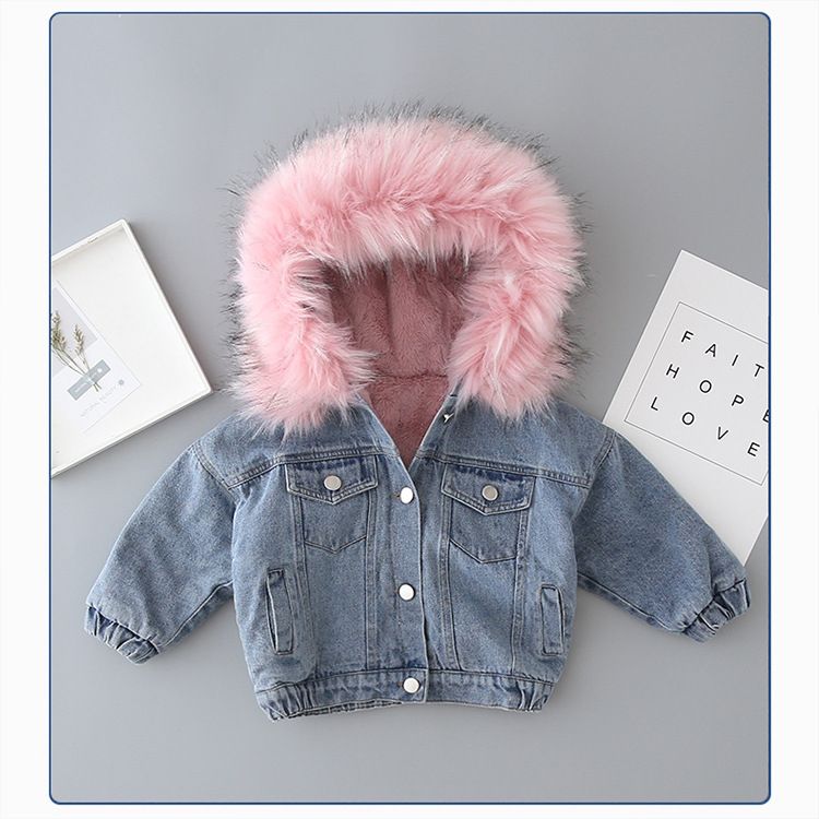Kleinkind Mädchen Kleidung kleine und mittlere kinder kinder verdickt samt jeansjacke für jungen mit großen pelz kragen baumwollmantel_voghion.com