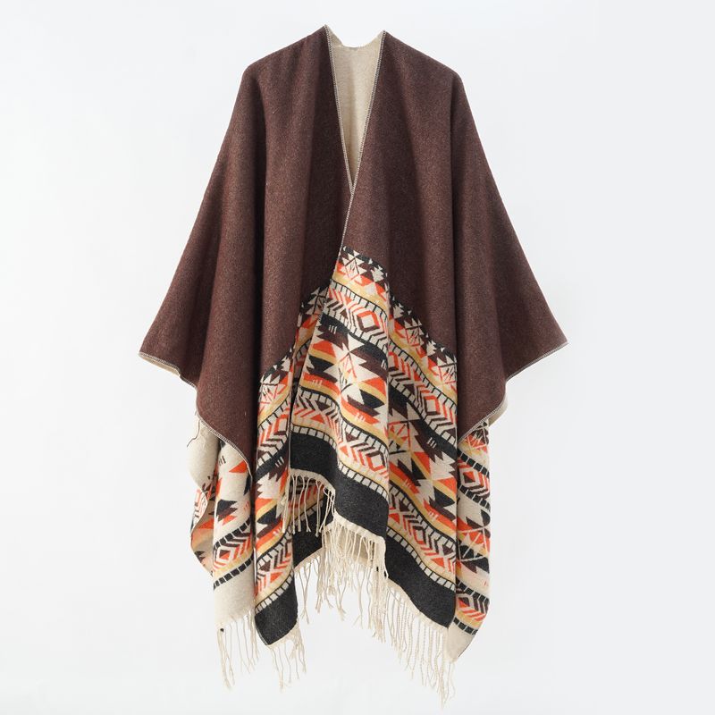 2024 new travel warm tassel slit shawl autumn winter simple and fashionable versatile cloak_voghion.com