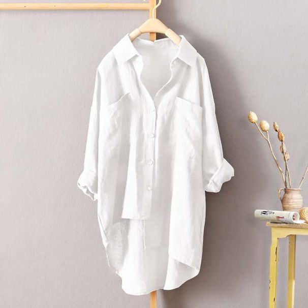 Women's Clothing Solid Color Shirt Spring And Summer All Match New Women's Cardigan Double Pocket Long Sleeved Temperament Top_voghion.com