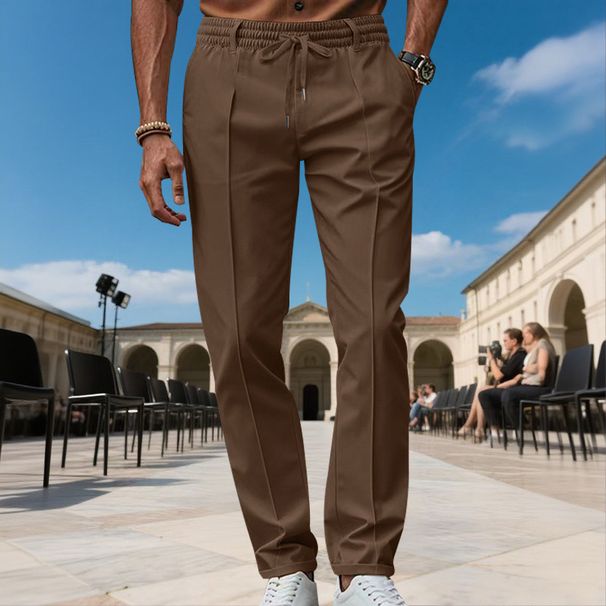 Herrenbekleidung Slim Fit Herren Freizeithose mit schmal zulaufendem Bein – leichtes Polyester, bequem und stilvoll (Khaki, Marineblau, Schwarz, Armeegrün, Hellblau, Braun)_voghion.com