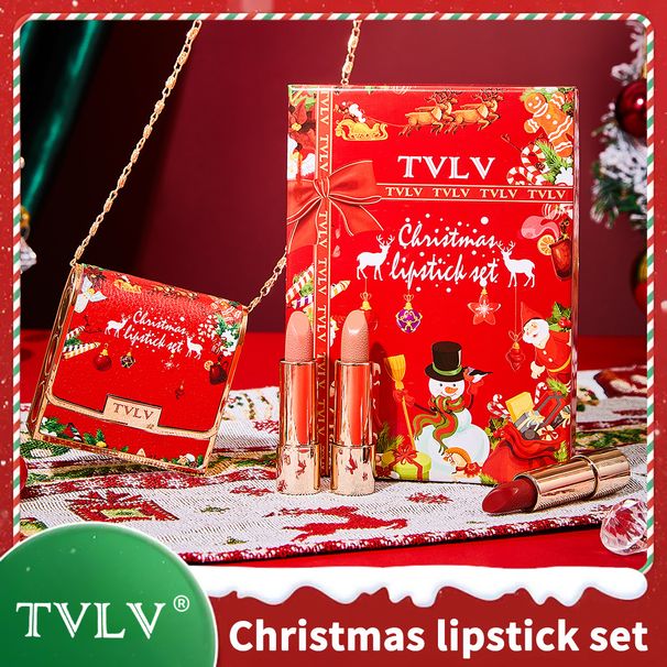 Set di 3 rossetti natalizi: tonalità Velvet Matte e Nude, lucidalabbra a lunga tenuta e non appiccicoso, da indossare tutti i giorni e per le feste._voghion.com