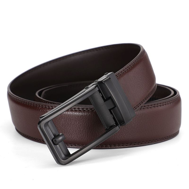 Cintura da uomo in pelle premium - Pelle bovina a due strati con fibbia automatica (stile business e alla moda)_voghion.com