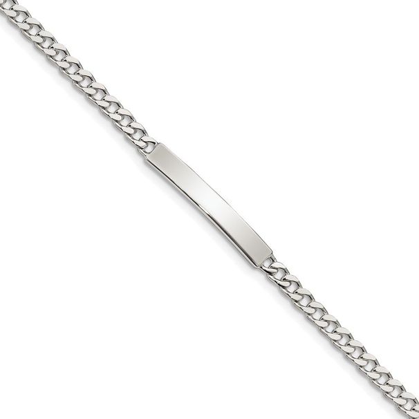 Sterling Silver Polished Engraveable Curb Link ID Bracelet_voghion.com