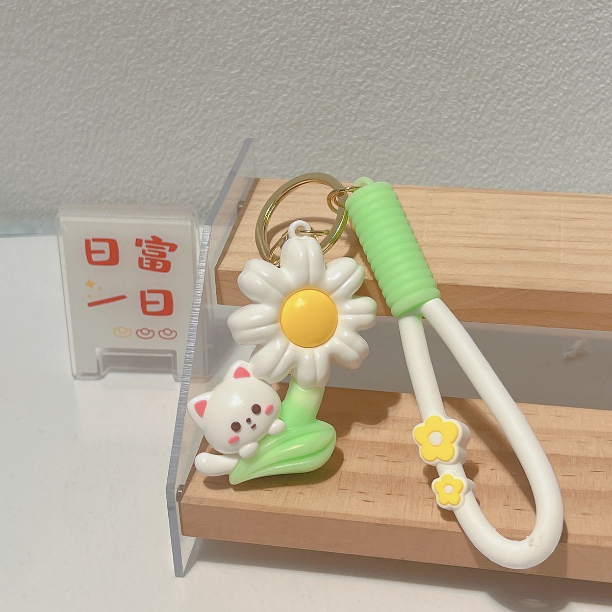 Portachiavi creativo luminoso e carino a forma di gatto, in peluche, a forma di fiore, per zaino da donna, da appendere all'auto, piccolo regalo._voghion.com