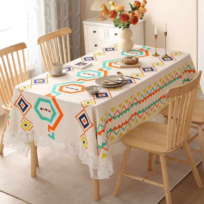 Bohemian Style Tablecloth – Polyester Geometric Print Waterproof Table Cover (Non-Slip, Oil-Resistant, Washable, 5 Sizes For Dining/Study/Tea Table)​_voghion.com