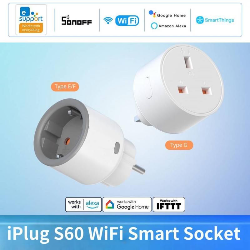 SONOFF Enerji Monitörü WiFi Akıllı Priz S60 TPF IPlug Swicth EU FR 4000W Alexa ile Çalışır Alice Smartthings Google Home_voghion.com