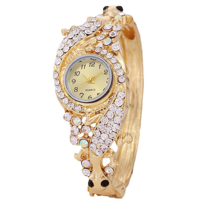 Yamaler Femmes Strass Cadran Rond Analogique Quartz Bracelet Montre Bijoux Cadeau_voghion.com