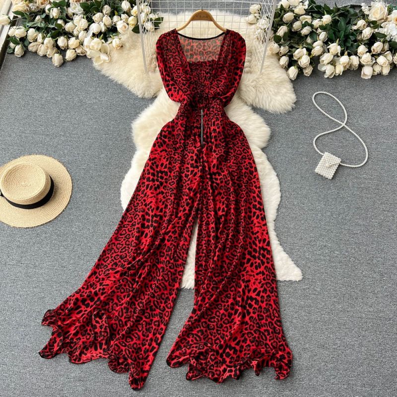 Women's square collar sleeveless jumpsuit summer new style waist slimming loose wide leg pants_voghion.com