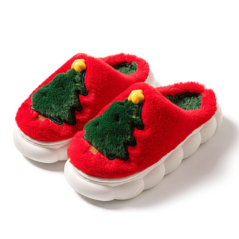 2024 New Christmas Tree Women's Home Unisex Autumn Winter Indoor Warm Cotton Thick Sole Slippers_voghion.com
