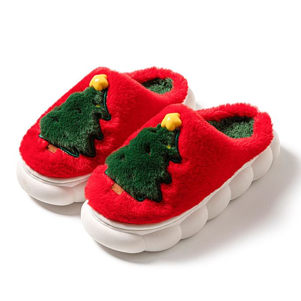 2024 New Christmas Tree Women's Home Unisex Autumn Winter Indoor Warm Cotton Thick Sole Slippers_voghion.com