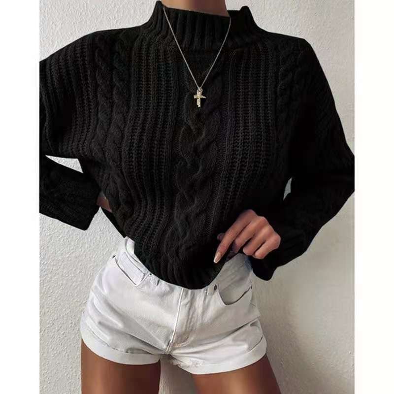 Rollkragenpullover für Damen mit Strickoberteil. Strickpullover_voghion.com
