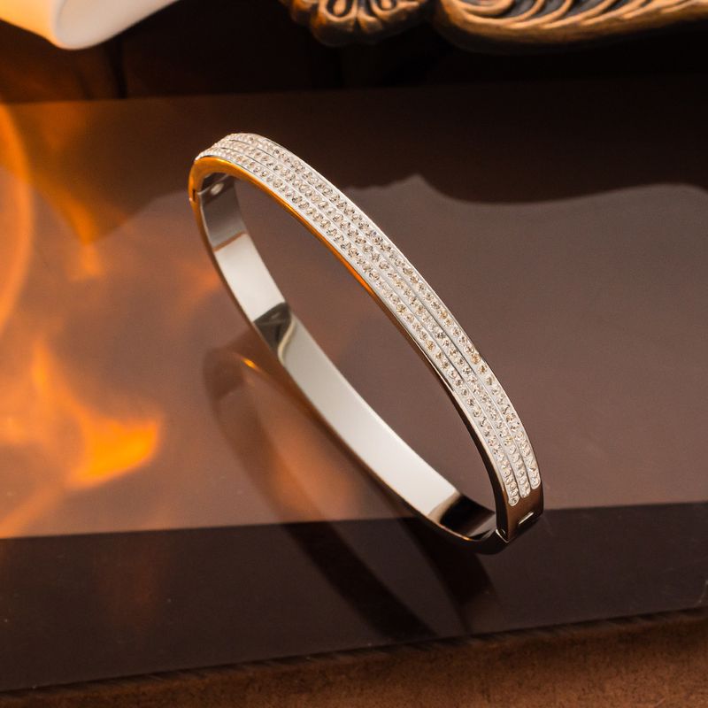 Titanium steel rose gold-plated three-row diamond bracelet women's  version of the bracelet simple jewelry jewelry_voghion.com