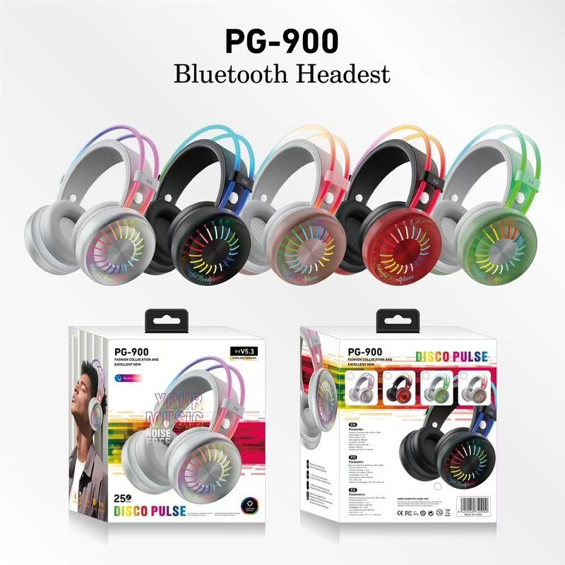 PG900 nyt RGB lysende farverigt hovedmonteret Bluetooth-kortindsætteligt trådløst headset_voghion.com