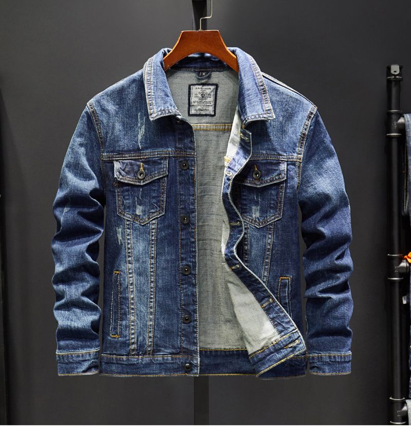 Men's New Workwear Denim Jacket Fashion Casual Elastic Slim Long-sleeved Denim Jacket Jacket_voghion.com