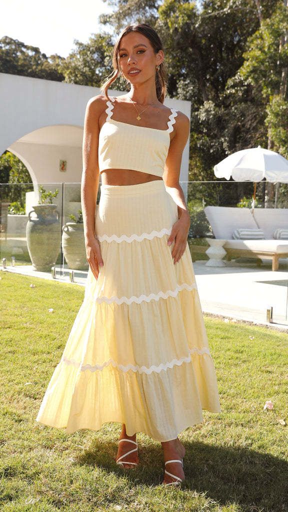 Zweifarbiges Set aus ärmelloser Bluse und Maxirock für den Sommer für Damen – Baumwollmischung, rückenfreies Design, elegante Bürokleidung_voghion.com