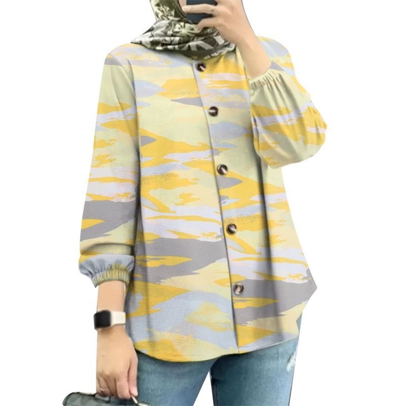 Women’s Clothing new women's Muslim floral shirt fashion puff sleeves_voghion.com