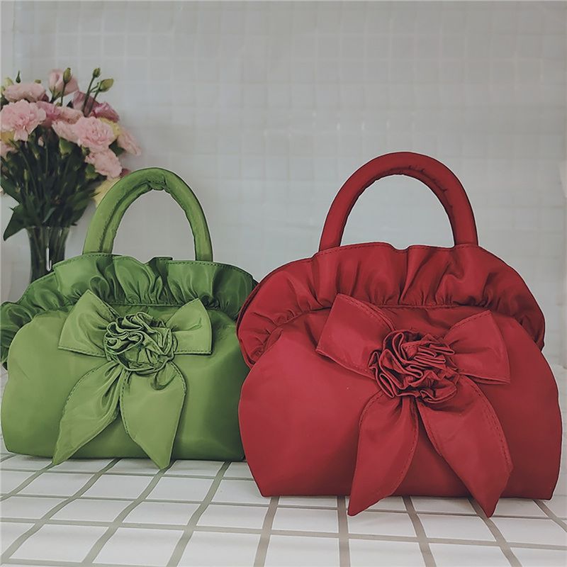 Lihao Tragbare Münztasche mit gerüschtem Schleifengriff und glattem Reißverschluss für Partys, Versammlungen, Hochzeiten und Bankette, Weinrot_voghion.com