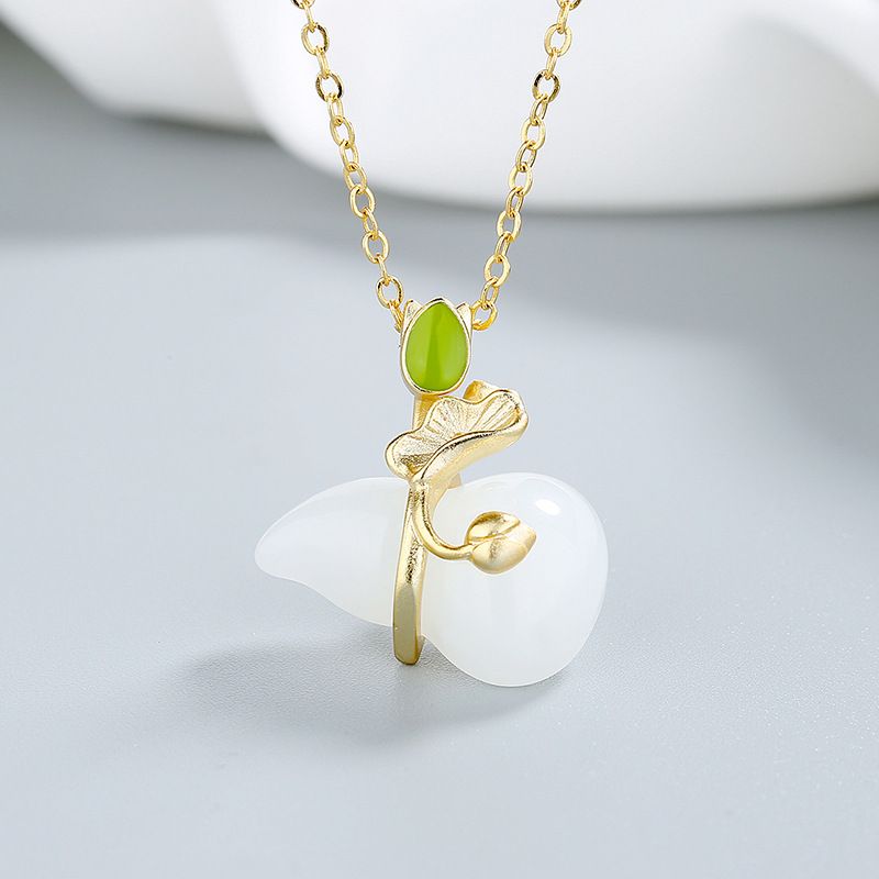 Guldfarve VENUS Hetian Jade halskæde til kvinder pige gave græskar Lotus Leaf Banket Ｈappiness smykker Drop_voghion.com