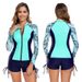 Sexy zweiteiliger Neoprenanzug für Damen – Langärmliger Rashguard mit Farbblockdesign und Frontreißverschluss zum Surfen und für heiße Quellen_voghion.com